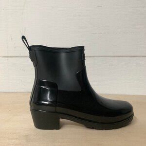 Low Heel Black Biker Rain Boots